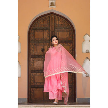CHARU MAKKAR Pink Kurta with Palazzo & Dupatta (Set of 3)