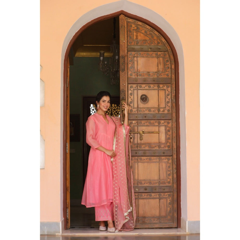 CHARU MAKKAR Pink Kurta with Palazzo & Dupatta (Set of 3)