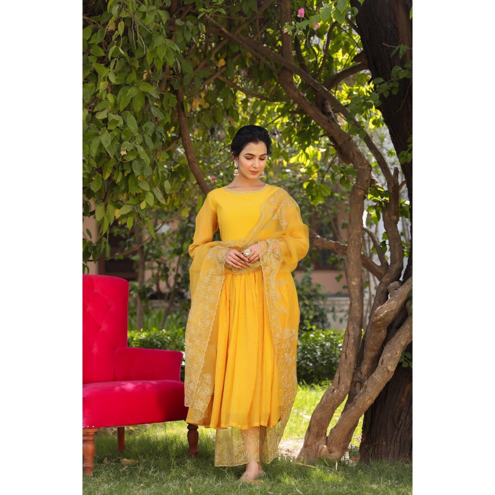 CHARU MAKKAR Mustard Kurta with Palazzo & Dupatta (Set of 3)
