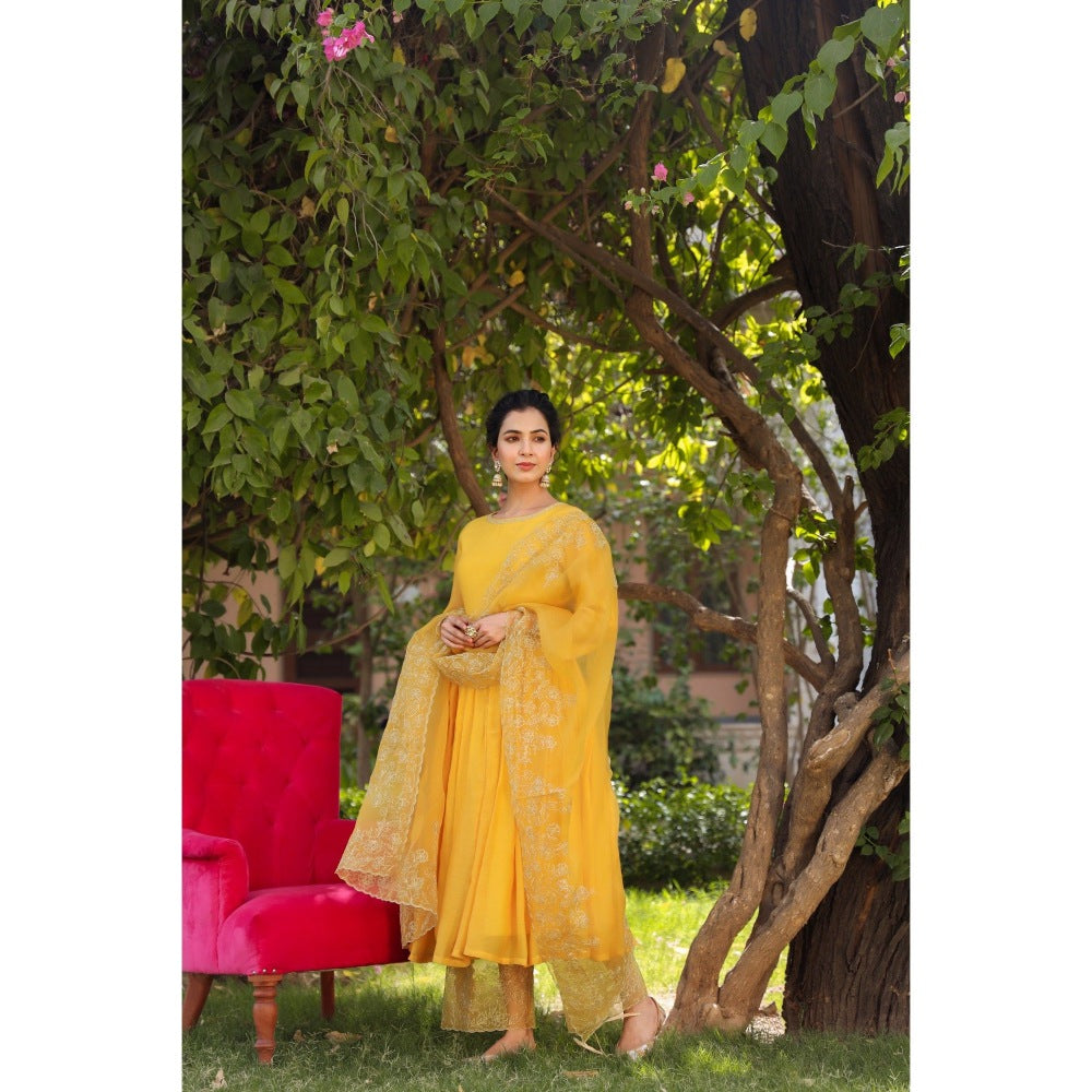 CHARU MAKKAR Mustard Kurta with Palazzo & Dupatta (Set of 3)