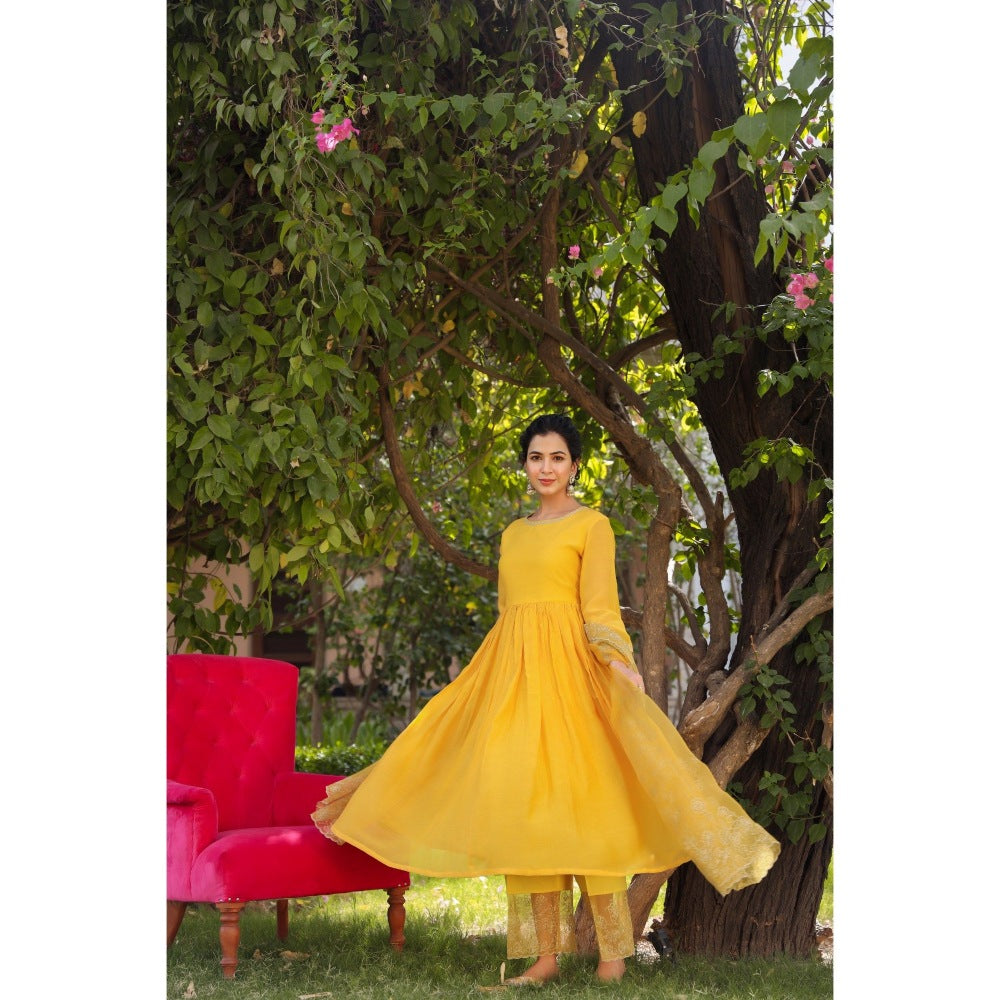 CHARU MAKKAR Mustard Kurta with Palazzo & Dupatta (Set of 3)