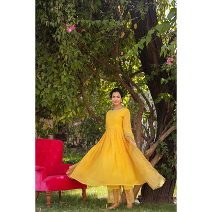 CHARU MAKKAR Mustard Kurta with Palazzo & Dupatta (Set of 3)