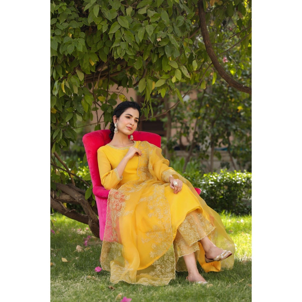 CHARU MAKKAR Mustard Kurta with Palazzo & Dupatta (Set of 3)