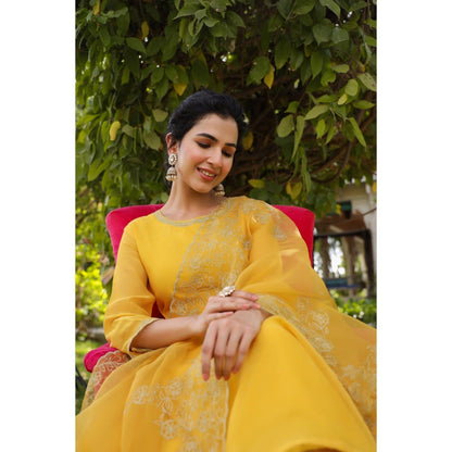 CHARU MAKKAR Mustard Kurta with Palazzo & Dupatta (Set of 3)