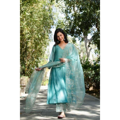 CHARU MAKKAR Blue Kurta with Palazzo & Dupatta (Set of 3)