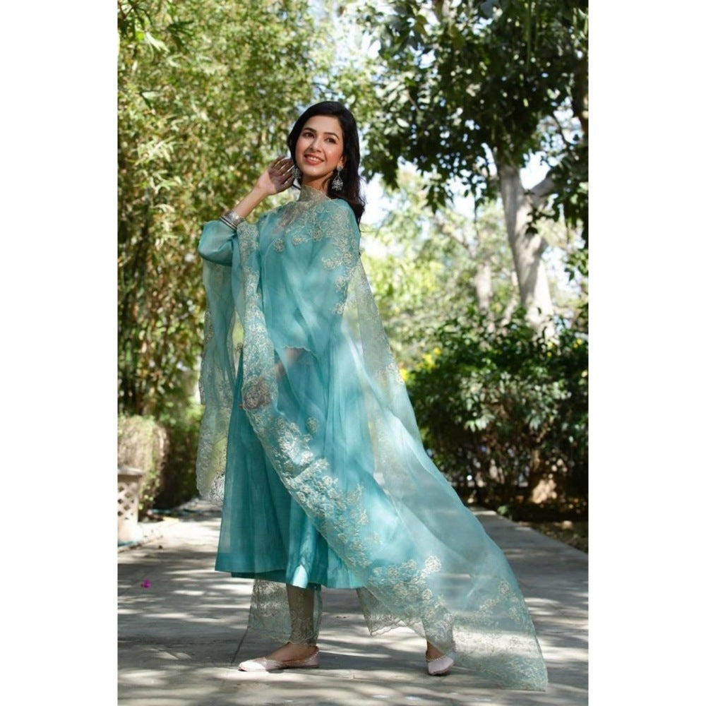 CHARU MAKKAR Blue Kurta with Palazzo & Dupatta (Set of 3)