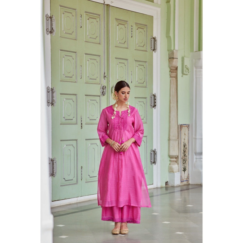 CHARU MAKKAR Fuchsia Kurta with Palazzo & Dupatta (Set of 3)