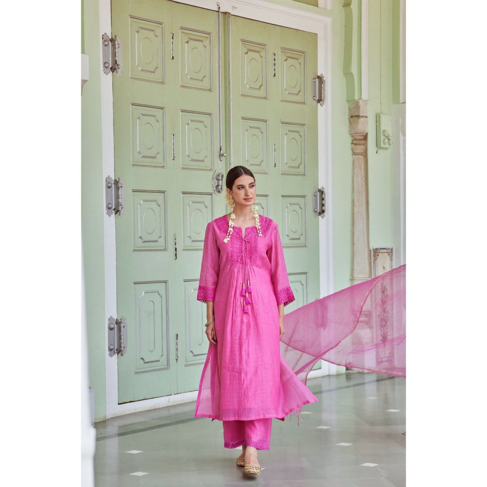 CHARU MAKKAR Fuchsia Kurta with Palazzo & Dupatta (Set of 3)
