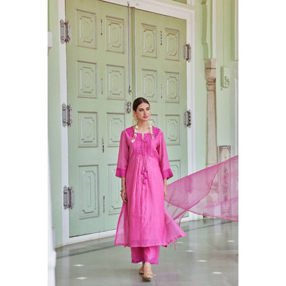 CHARU MAKKAR Fuchsia Kurta with Palazzo & Dupatta (Set of 3)