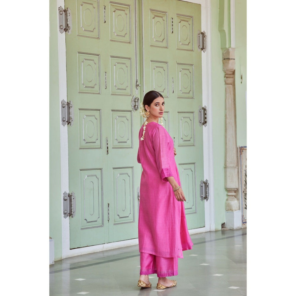 CHARU MAKKAR Fuchsia Kurta with Palazzo & Dupatta (Set of 3)