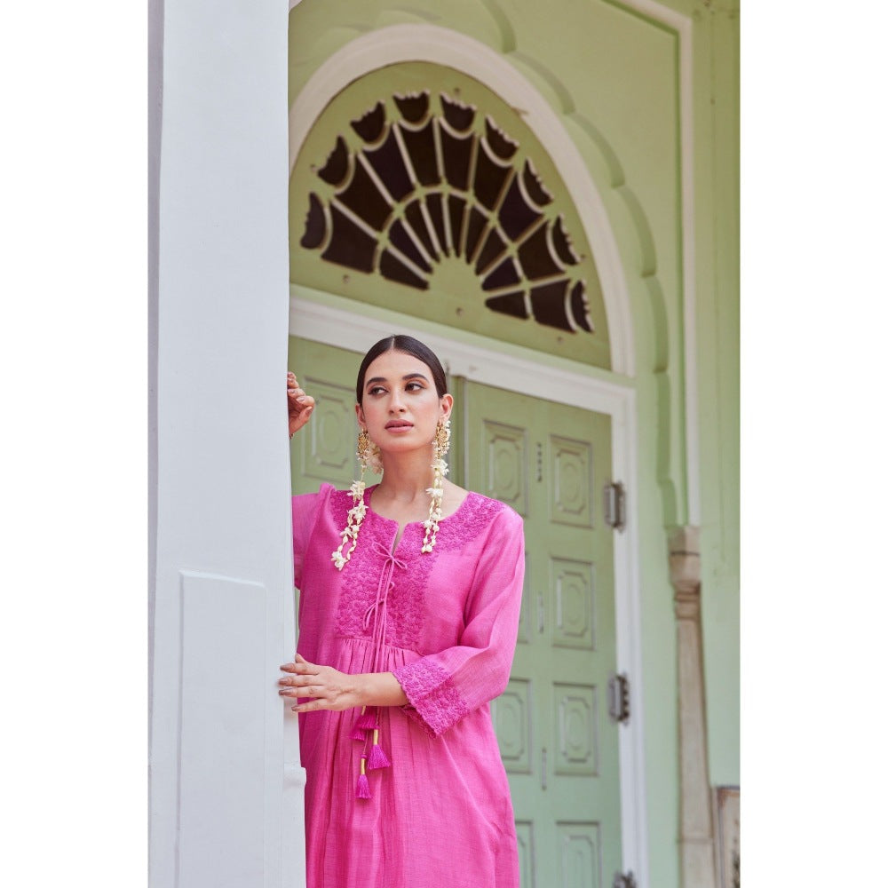 CHARU MAKKAR Fuchsia Kurta with Palazzo & Dupatta (Set of 3)