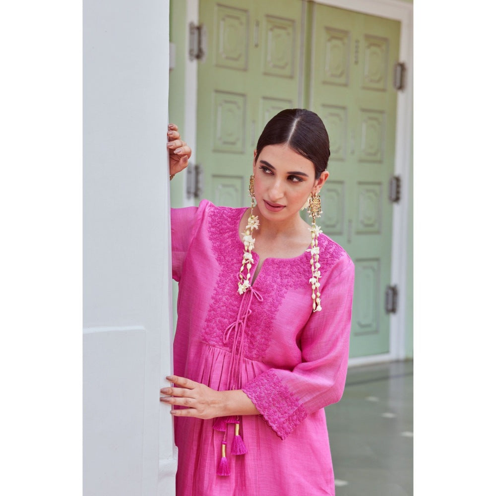 CHARU MAKKAR Fuchsia Kurta with Palazzo & Dupatta (Set of 3)