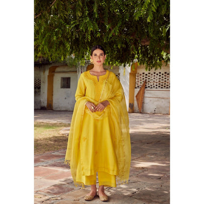 CHARU MAKKAR Yellow Kurta with Palazzo & Dupatta (Set of 3)