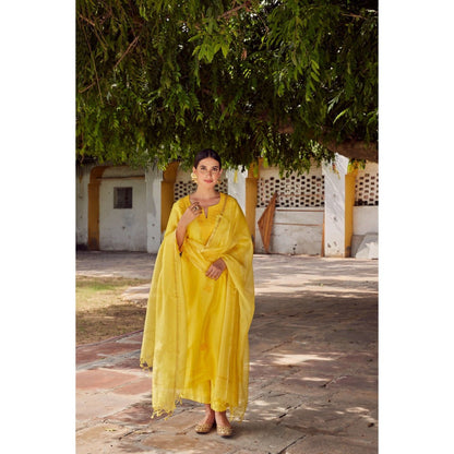 CHARU MAKKAR Yellow Kurta with Palazzo & Dupatta (Set of 3)