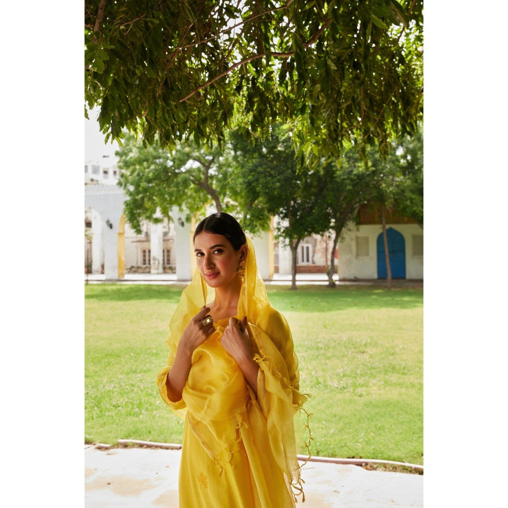 CHARU MAKKAR Yellow Kurta with Palazzo & Dupatta (Set of 3)