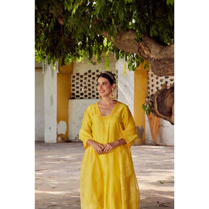 CHARU MAKKAR Yellow Kurta with Palazzo & Dupatta (Set of 3)