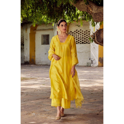 CHARU MAKKAR Yellow Kurta with Palazzo & Dupatta (Set of 3)