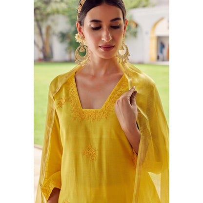 CHARU MAKKAR Yellow Kurta with Palazzo & Dupatta (Set of 3)