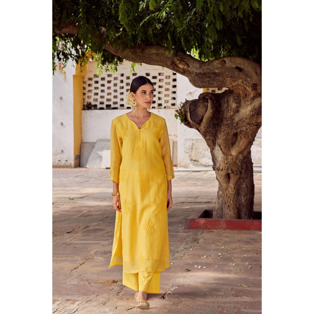 CHARU MAKKAR Yellow Kurta with Palazzo (Set of 2)