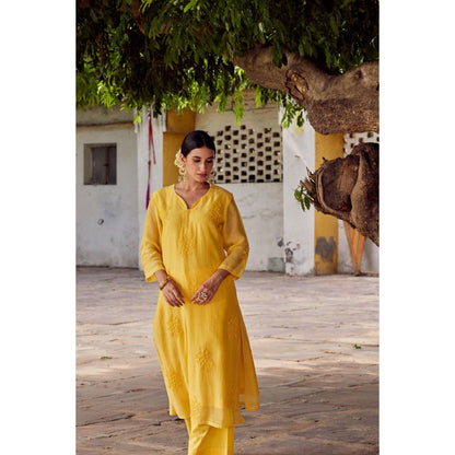 CHARU MAKKAR Yellow Kurta with Palazzo (Set of 2)