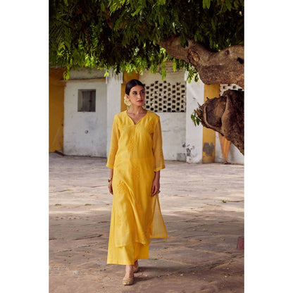 CHARU MAKKAR Yellow Kurta with Palazzo (Set of 2)