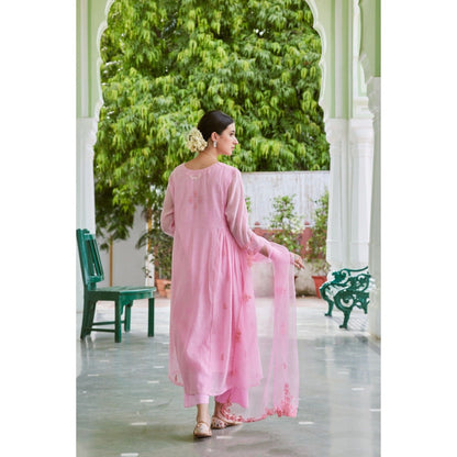 CHARU MAKKAR Light Pink Kurta with Palazzo & Dupatta (Set of 3)