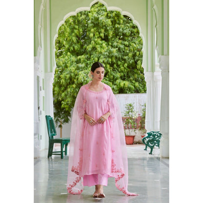 CHARU MAKKAR Light Pink Kurta with Palazzo & Dupatta (Set of 3)