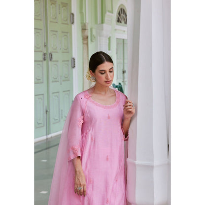 CHARU MAKKAR Light Pink Kurta with Palazzo & Dupatta (Set of 3)