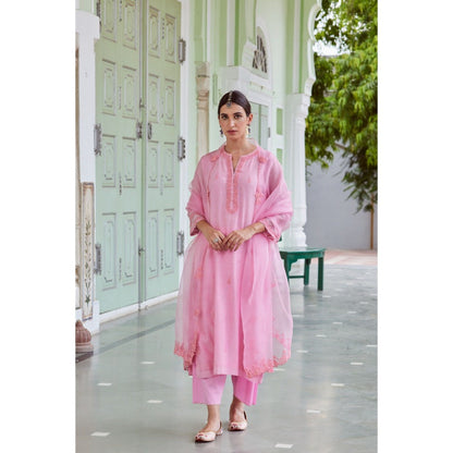 CHARU MAKKAR Light Pink Kurta with Palazzo & Dupatta (Set of 3)