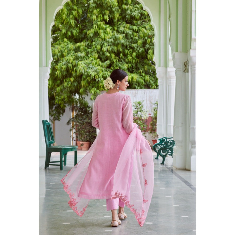 CHARU MAKKAR Light Pink Kurta with Palazzo & Dupatta (Set of 3)