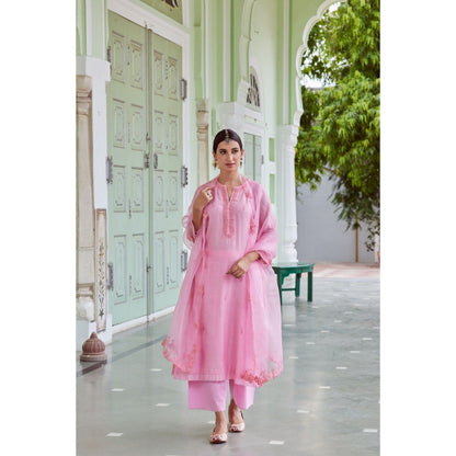 CHARU MAKKAR Light Pink Kurta with Palazzo & Dupatta (Set of 3)
