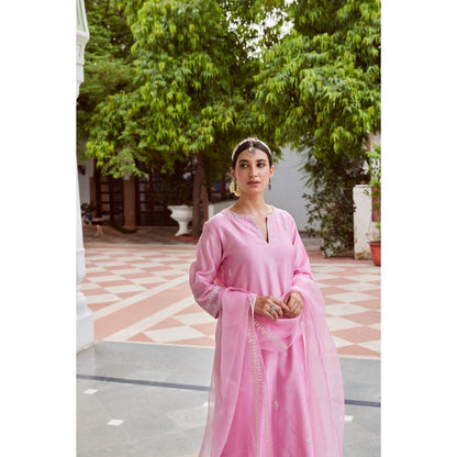 CHARU MAKKAR Light Pink Kurta with Palazzo & Dupatta (Set of 3)