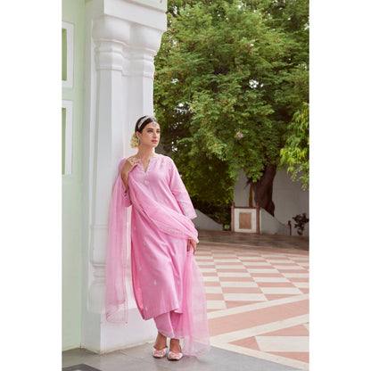 CHARU MAKKAR Light Pink Kurta with Palazzo & Dupatta (Set of 3)