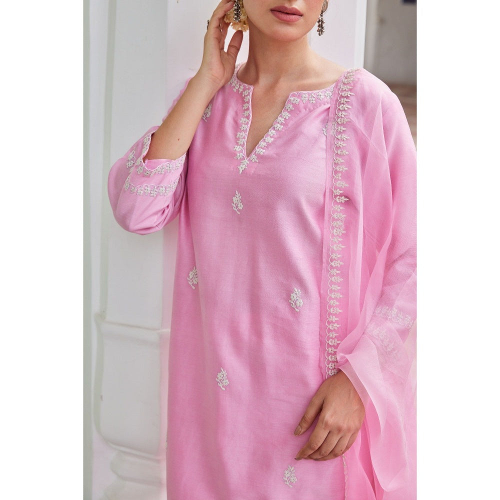 CHARU MAKKAR Light Pink Kurta with Palazzo & Dupatta (Set of 3)