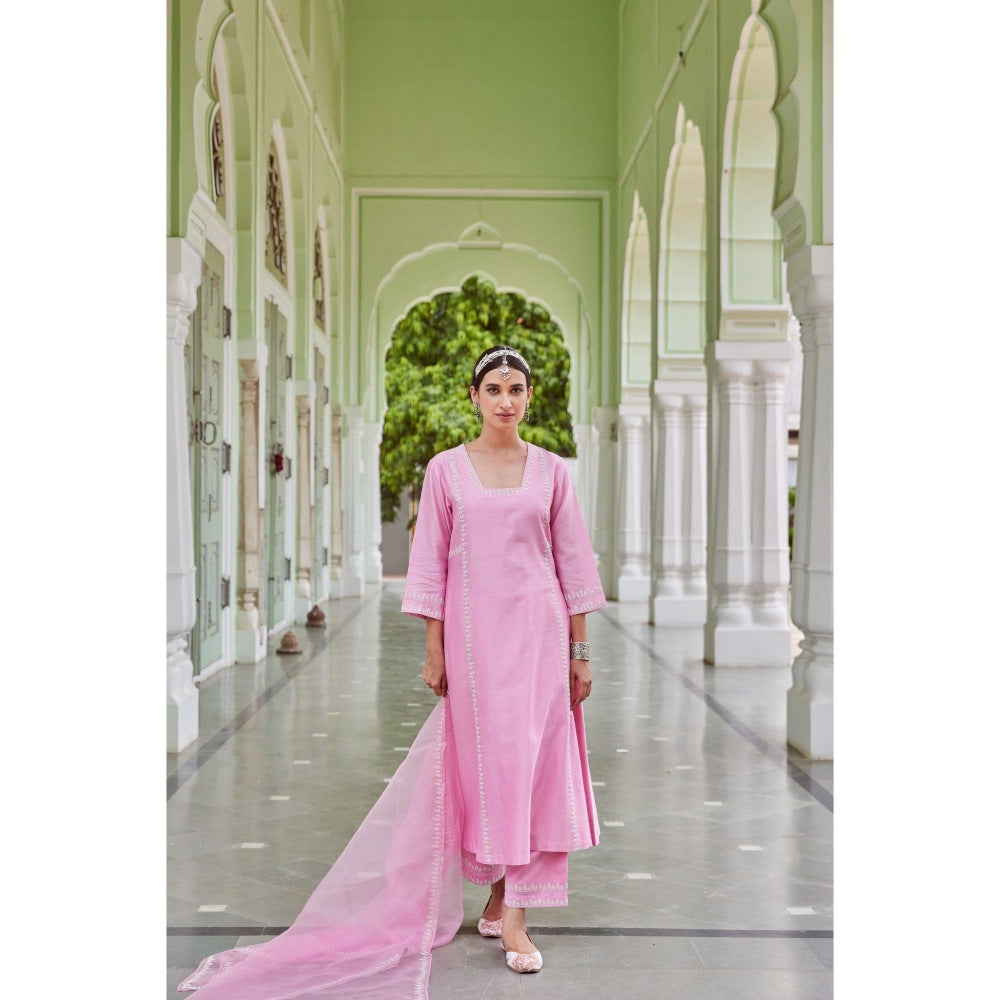 CHARU MAKKAR Light Pink Kurta with Palazzo & Dupatta (Set of 3)