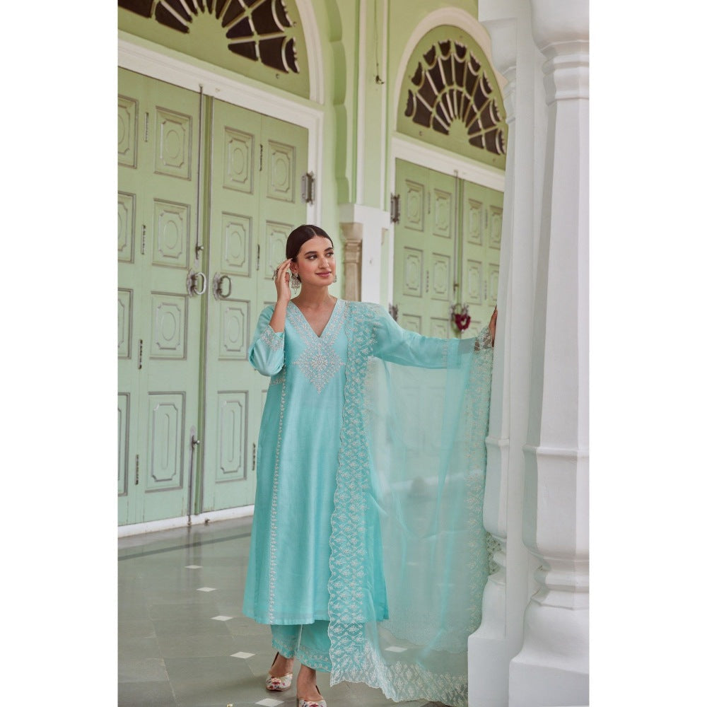 CHARU MAKKAR Blue Kurta with Palazzo (Set of 2)