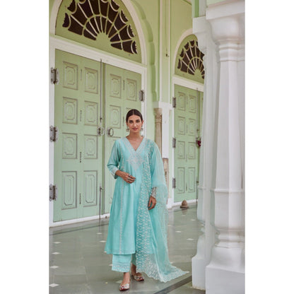 CHARU MAKKAR Blue Kurta with Palazzo & Dupatta (Set of 3)