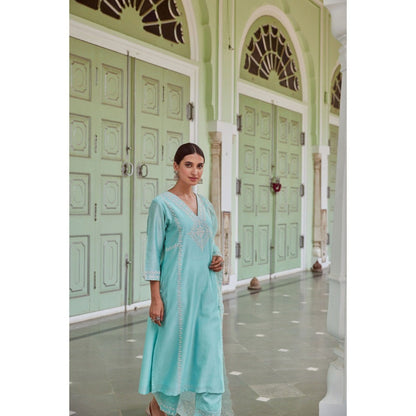 CHARU MAKKAR Blue Kurta with Palazzo & Dupatta (Set of 3)