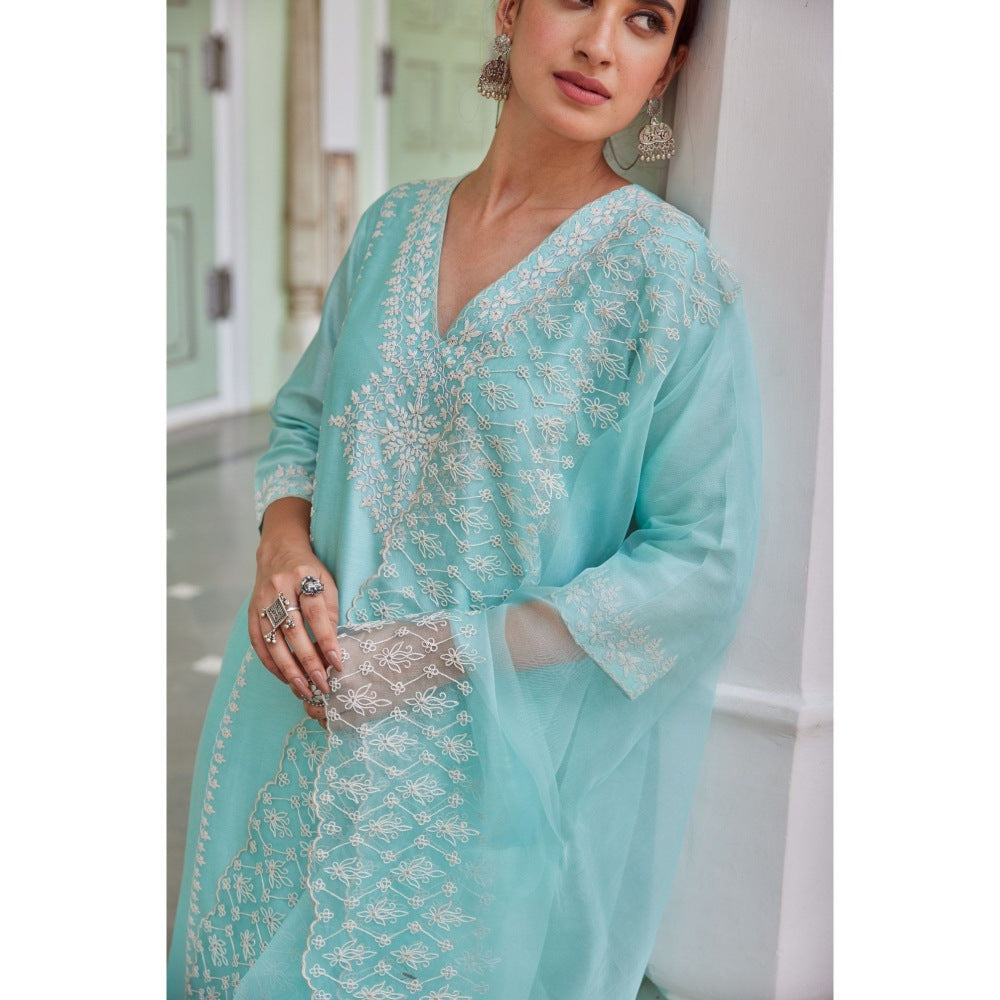 CHARU MAKKAR Blue Kurta with Palazzo & Dupatta (Set of 3)