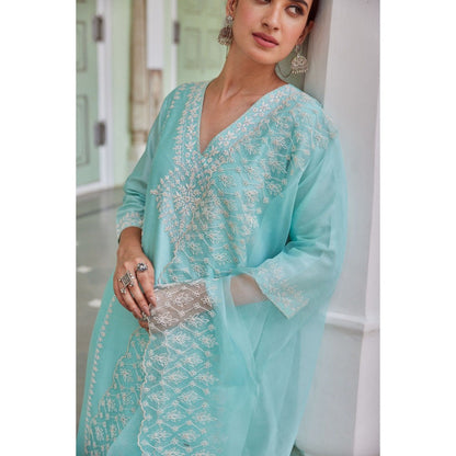 CHARU MAKKAR Blue Kurta with Palazzo & Dupatta (Set of 3)