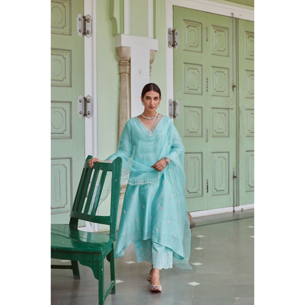 CHARU MAKKAR Blue Kurta with Palazzo & Dupatta (Set of 3)