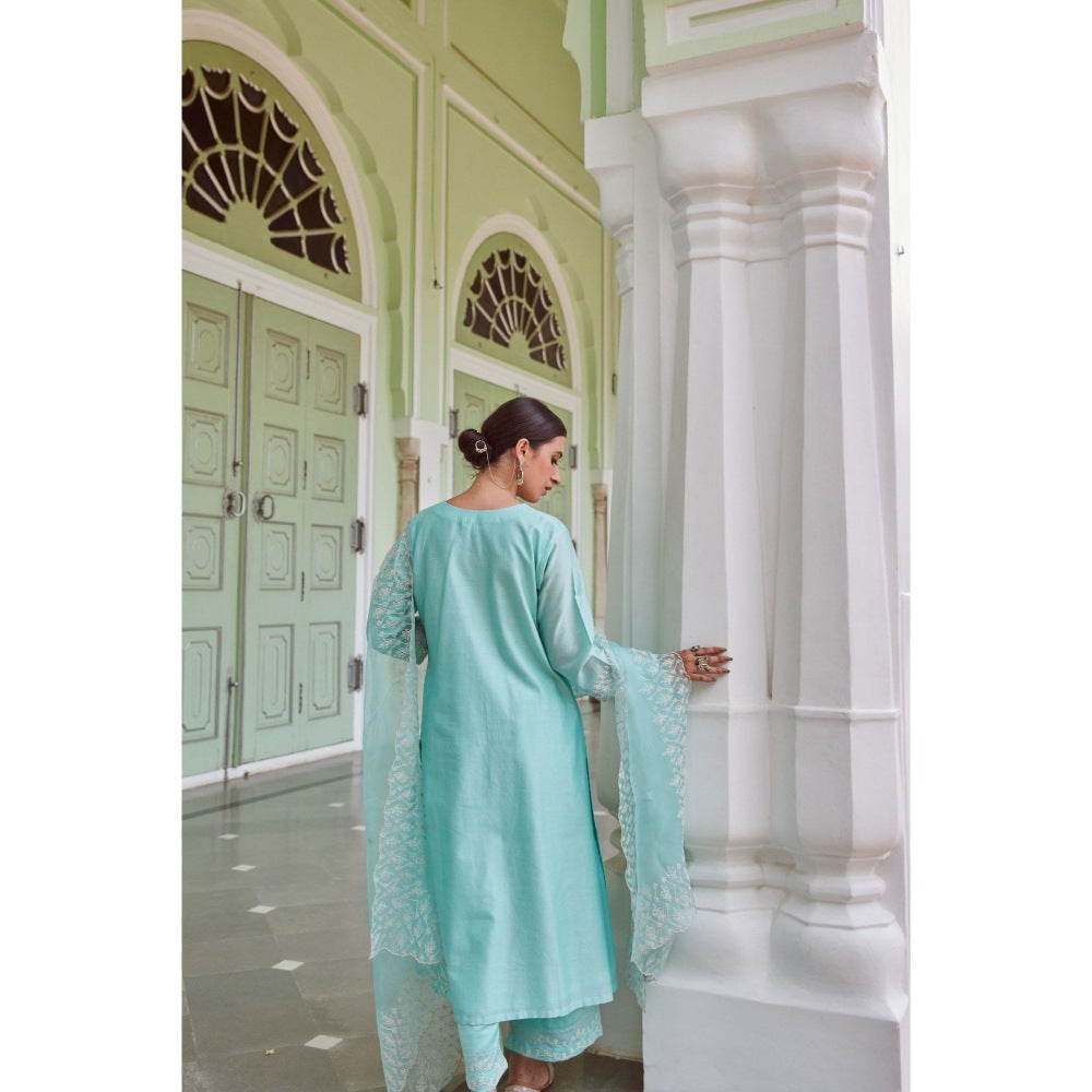 CHARU MAKKAR Blue Kurta with Palazzo & Dupatta (Set of 3)