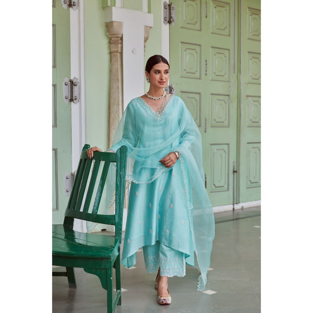 CHARU MAKKAR Blue Kurta with Palazzo & Dupatta (Set of 3)