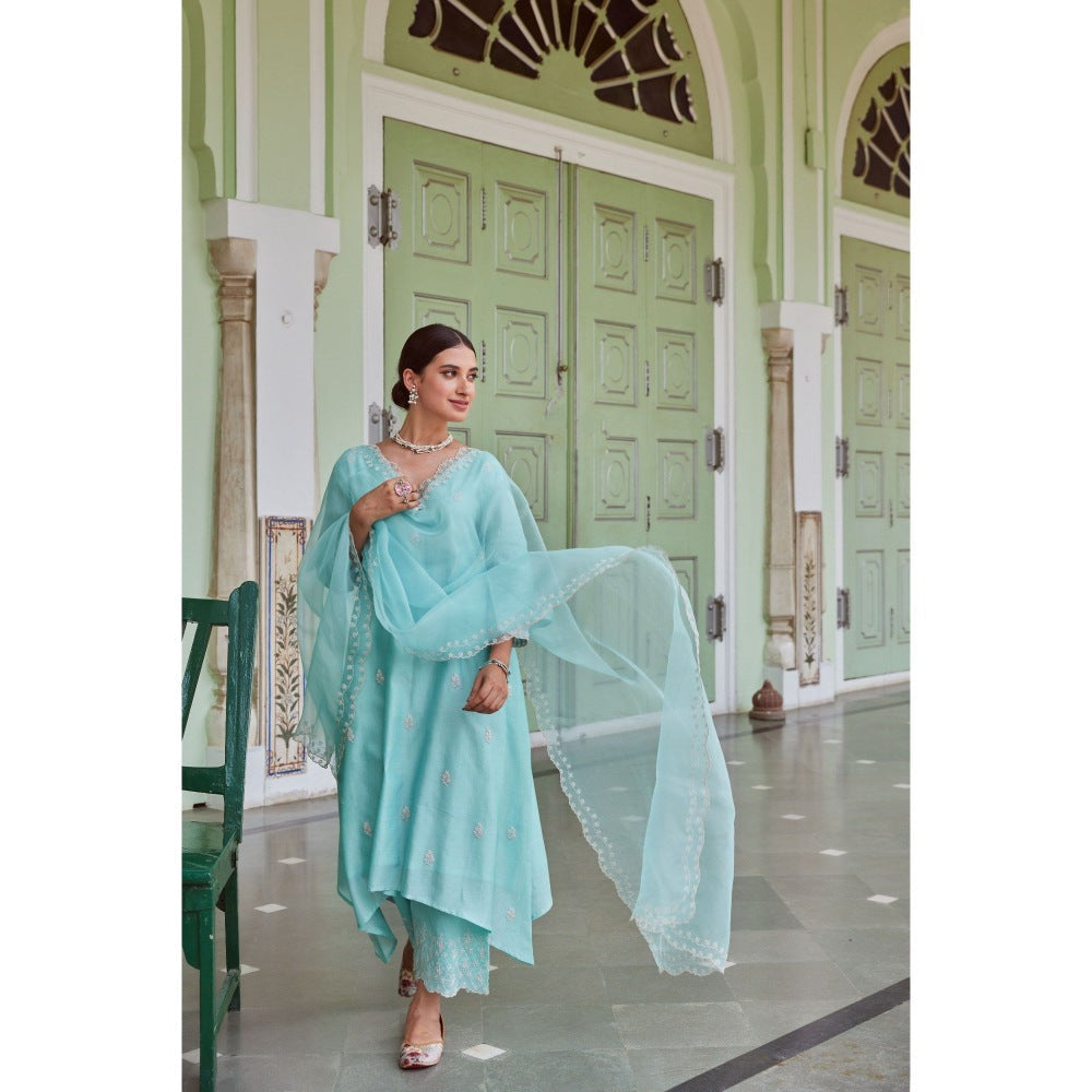 CHARU MAKKAR Blue Kurta with Palazzo & Dupatta (Set of 3)