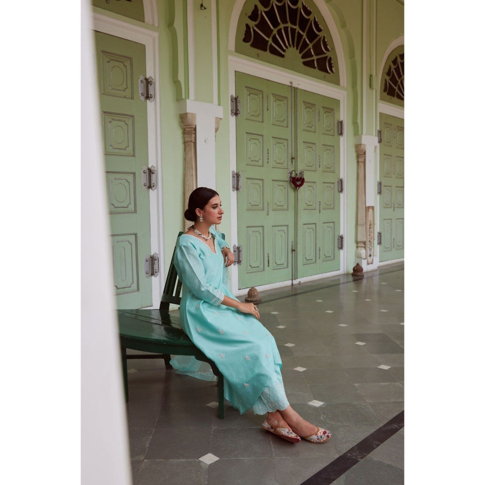 CHARU MAKKAR Blue Kurta with Palazzo & Dupatta (Set of 3)