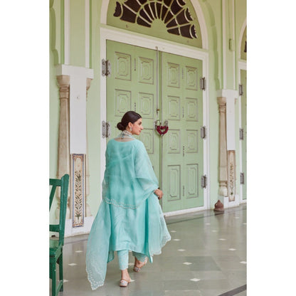 CHARU MAKKAR Blue Kurta with Palazzo & Dupatta (Set of 3)