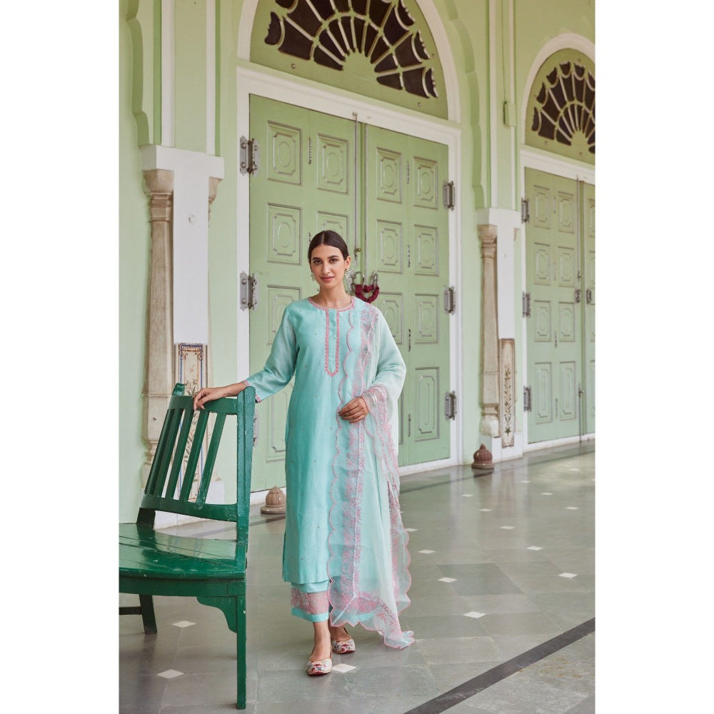 CHARU MAKKAR Blue Kurta with Palazzo & Dupatta (Set of 3)