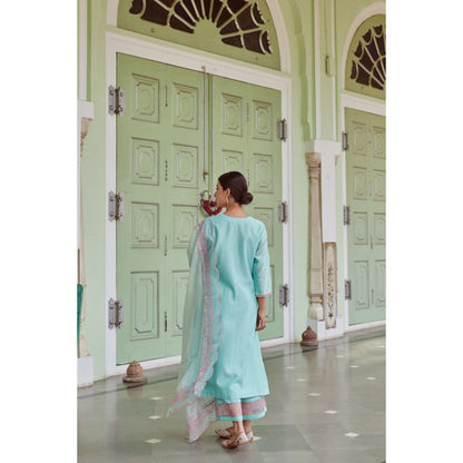 CHARU MAKKAR Blue Kurta with Palazzo & Dupatta (Set of 3)