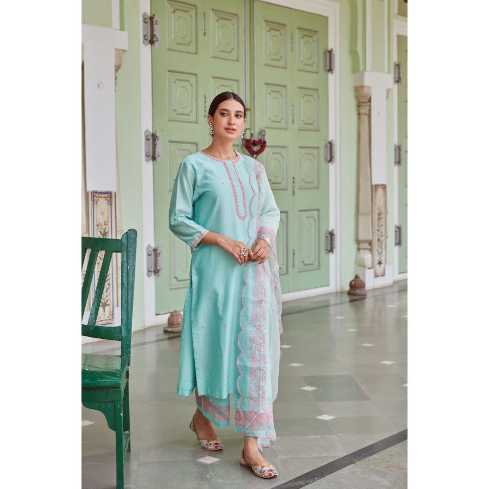 CHARU MAKKAR Blue Kurta with Palazzo & Dupatta (Set of 3)