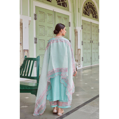 CHARU MAKKAR Blue Kurta with Palazzo & Dupatta (Set of 3)